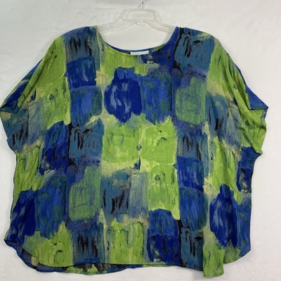 Fitting Image Woman's Plus 26W Blue/Green Rayon Top Shoulder Pads Cap Sleeves