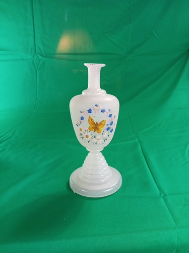 "Florero vintage de vidrio esmerilado - base de pedestal, floral pintado a mano, 8,25"" de alto" - Imagen 2 de 11