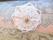 Vintage Lace Parasol Umbrella White Cotton Wooden Handle Decorative