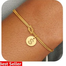 Gold Initial Bracelets for Women Girls - 18K Gold Plated A-Z Initial Bracelet...