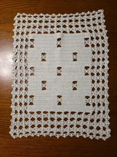 Vintage Crocheted Cotton Doily 17" x 13" White Handmade