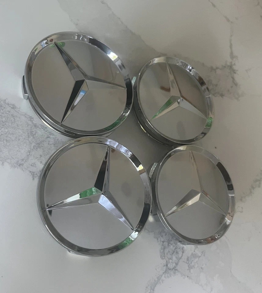 4 件套 75 毫米车轮中心轮辋轮毂盖适用于梅赛德斯-奔驰银色镀铬之星 — 第 2/4 张图片