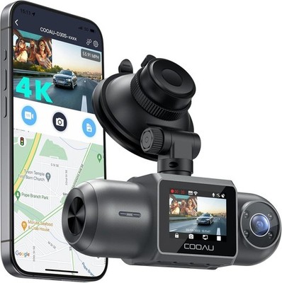 4K Dual Dash Cam with 24/7 Parking Mode & G-Sensor, 4 IR LEDs, Loop Recording