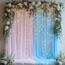 Tulle Backdrop Fairy Lights Pink Blue Sheer Curtain Drapes Photo 10x8ft