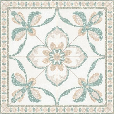 10PCS 12x12 Inch Cream and Mint Green Ornate Floral Center Design Floor Tiles...