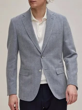 $695+  Hugo Boss Hutson Blue  Herringbone Weave Cotton Wool Sport Coat Men's 40R