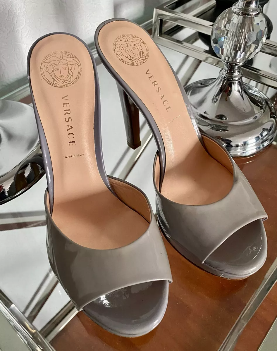 Gray patent leather heels sale
