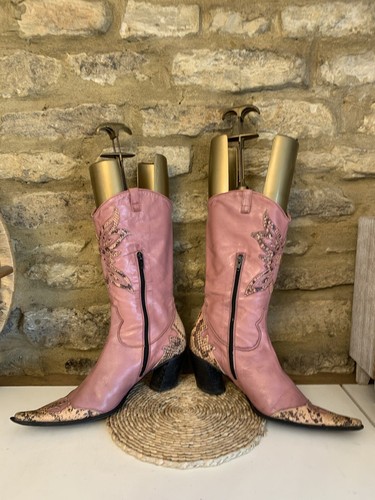 Vintage Moda In Pelle Pink Leather Womens Cowboy Boots Size UK 7 EU 40 - Imagen 16 de 24
