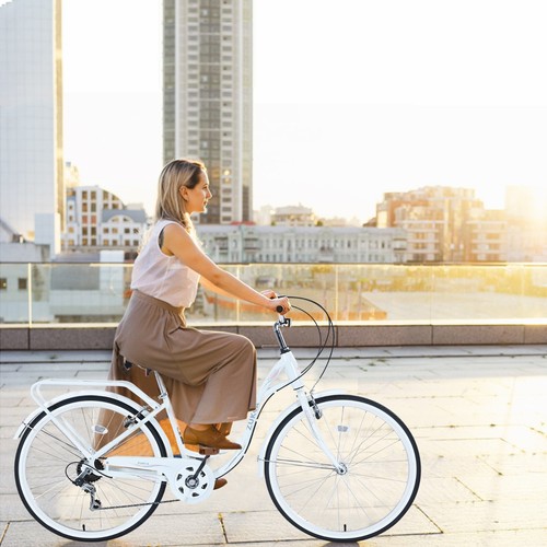 26" 7 Speed Women Adult Comfort Commute Ladies Bicycle ,Steel Frame,White - Picture 3 of 8