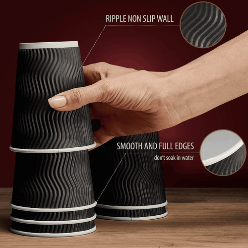 Insulated Disposable Coffee Cups with Lids & Straws 12 oz 100 Packs Black Cups - Picture 5 of 7
