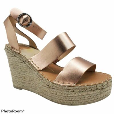 Dolce Vita Womens Shae Espadrille Sandals Beige Ankle Strap Buckle Wedge 
