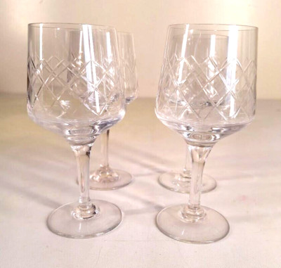4 Vtg Easterling Crystal Wine Drinking Glasses Lady Victoria Criss Cross