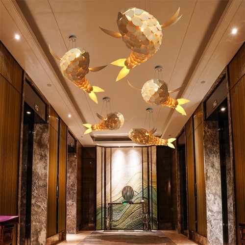 Unique Ceiling Light Fish Lampshade Hand-woven Large for Living Room Restaurant - Picture 6 of 16