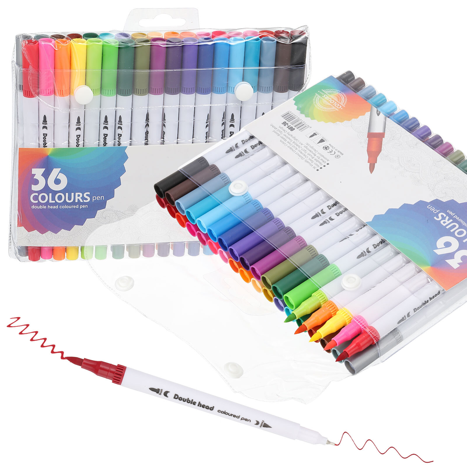 36 Colors Dual Tip Colored Pens with Brush and Fineliner Tip, White Barrel