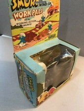 Vintage Wind up Smurf Work Pals Pulling Cart in Original Box Circa 1982