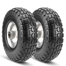 2X 10" 4.10/3.50-4 Tire and Wheel Flat Free, Heavy Duty Solid Replacement Tire