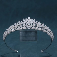 Silver CZ Wedding Tiaras for Brides Floral Princess Crowns for Women Cubic Zi...