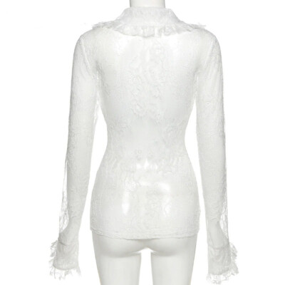 Vintage White Lace Ruffle Mesh Cardigan Hippie Long Sleeve