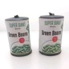 TWO Vintage GREEN GIANT Plastic Cans of Preschool Play Food Toys