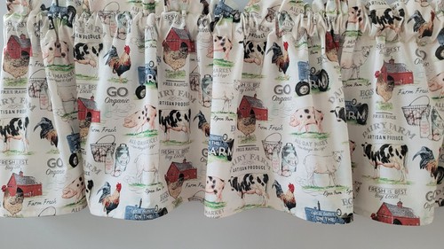 Country Farmhouse Valance Curtain, Farm Animal Themed Valance ( 41" W x 15" L) - Picture 4 of 9