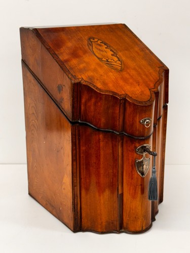 Antique Georgian Mahogany Serpentine Fronted Knife Cutlery Box Chest - Picture 4 of 11