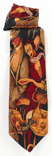 Cravatta uomo vintage Azia 100% seta stampa figura donna vino gatto 60 x 3,5 - Foto 2 di 3