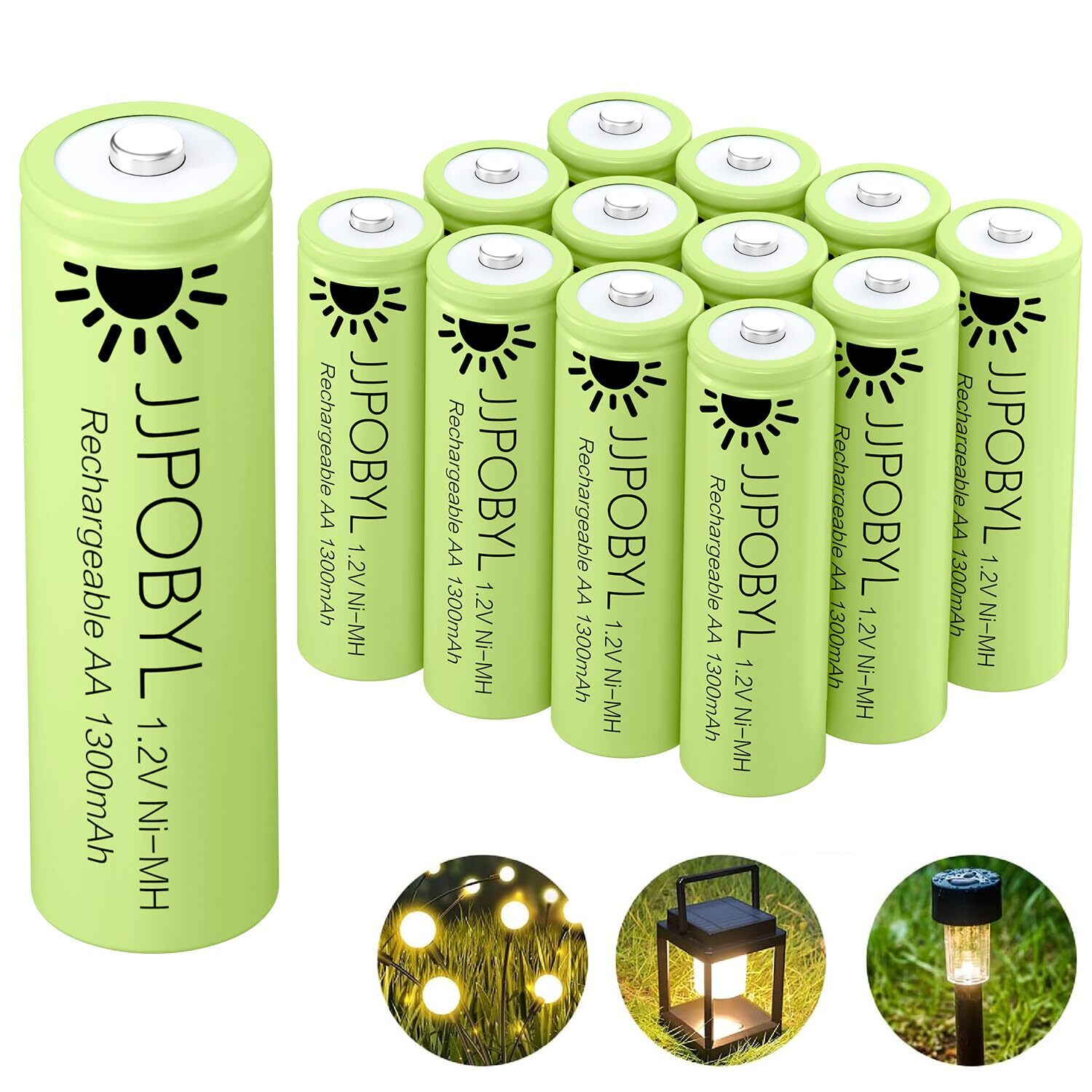 Rechargeable Batteries AA 1300mAh 1.2V NiMH Batteries for Solar Lights, Prech...-image