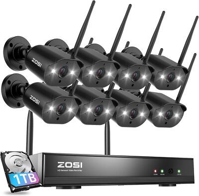 ZOSI H.265+ 8CH wireless security 3MP 2k wifi Outdoor camera system 1TB HDD