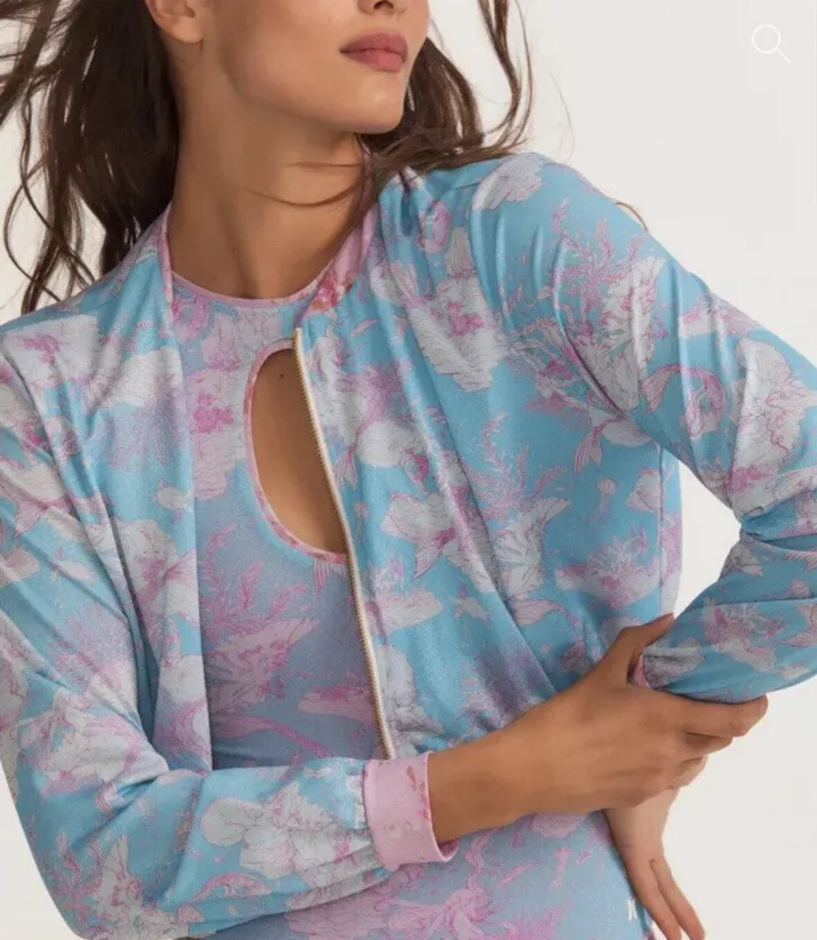 LoveShackFancy X Hurley S Under The Sea Cropped Bomber Zip Jacket $85 Pink Blue image 3