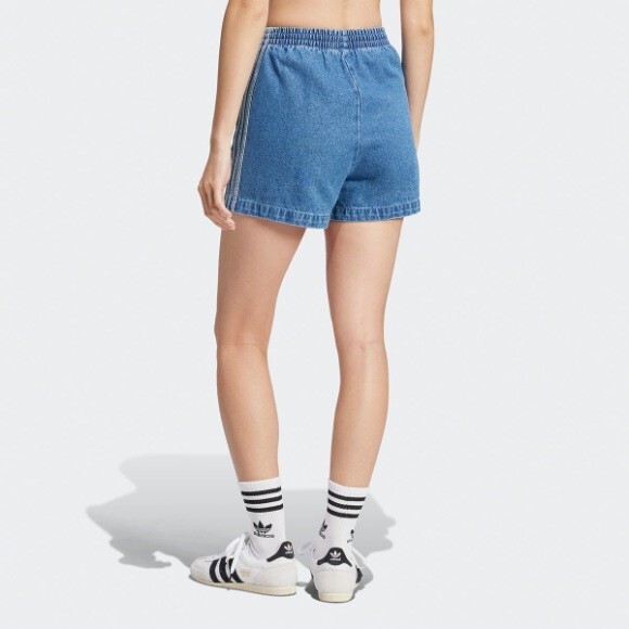 【adidas】 Women Originals Adicolor Denim Firebird Shorts Adidas Adicolor Firebird Denim Short Pants Womens - Blue