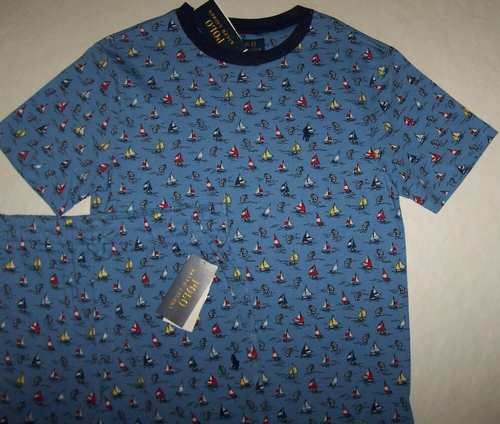 NWT Polo Ralph Lauren $104 Blue SAILBOATS & ANCHORS Shorts/Shirt SET Boy M 10/12 - Picture 3 of 5