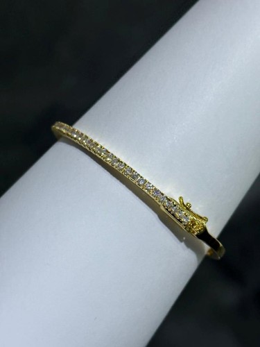 18k Yellow Gold Sterling Silver Pave White Sapphire Thin Stack Bangle Bracelet - 第 5/12 張圖片