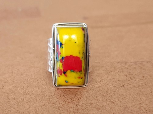 Increíble Mosaico Jaspe Piedras 925 Plata de Ley Hecho a Mano Anillo Todo Talla - Imagen 2 de 7