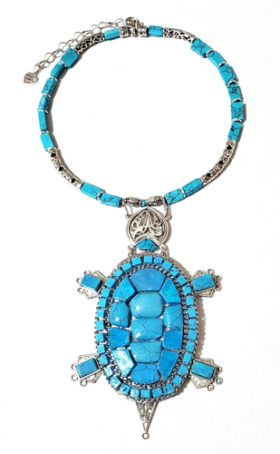 Blue Turquoise Nautical Turtle Handmade Necklace Sterling Silver Earrings - Picture 2 of 10