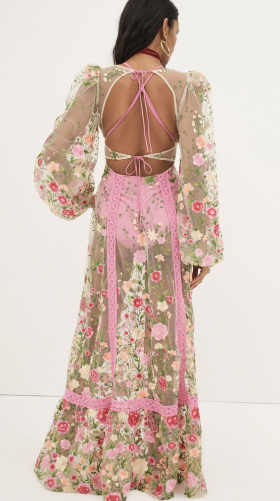 For Love & Lemons Luna Embroidered Bouquet Floral Maxi Dress