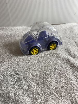 Vtg Volkswagen VW Beetle Bug Shaped Clear Plastic Candy Container / Bank Purple