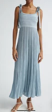 New Women's Zimmermann Gorgeous Waverly Metallic Shoulder Tie Knit Dress Blue 2