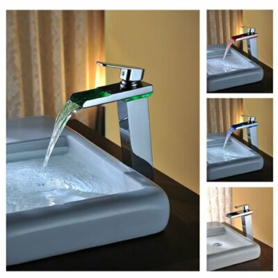 Cascada Veneto LED Waterfall Vessel Faucet Chrome Deck Mount Temperature Control
