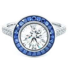 2Ct White Round Stone  Blue Sapphire Halo Vintage Ring In 925 Sterling Silver