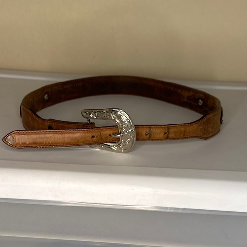 Justin Women's Brown Leather Belt Silver Tone Buckle Waist Size 28