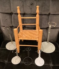 Doll Chair for 18” Doll VTG Wood Woven Seat 5 Metal Stands for 9” - 20” Dolls