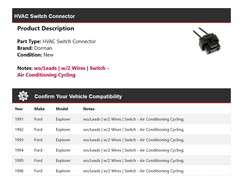 Conector interruptor HVAC para Ford Explorer Dorman 1991-1996 1992 1993 1994 1995 Foto 2 de 4