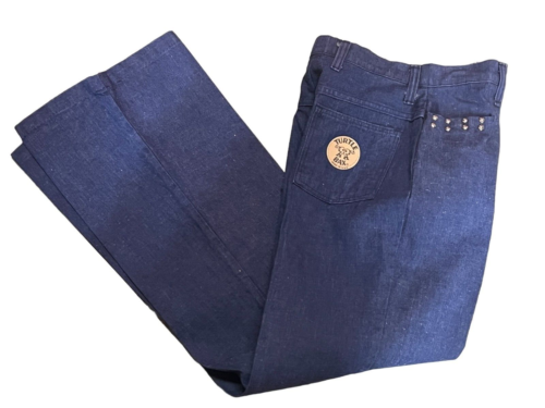 NOS VTG 70s Bell Bottom Jeans Womens 28 HIgh Waist DENIM BLUE Turtle Bax Pants - Picture 3 of 8