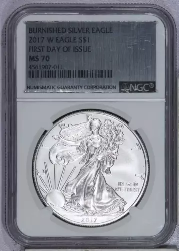 2017-W Silver Eagle NGC MS70 FDOI Metallic Label - Burnished