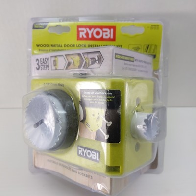 Ryobi Door Lock Installation Kit - Template & Hole Saws For Installing Deadbolts & Locksets