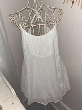 Vintage Rare Hollister White Baby Doll Beaded Lace Mini Slip Dress Lined Small