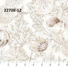 White Sands Cotton Quilt Fabric by Northcott 22708-12 Sea shells on Sand