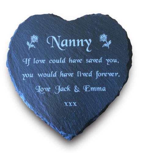 Personalisierte gravierte Naturschiefer Stein Herz Denkmal Grabmal Plakette - Bild 1 von 2