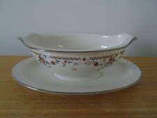 Vintage Noritake Ivory China Gravy Boat with Attached Saucer - Adagio