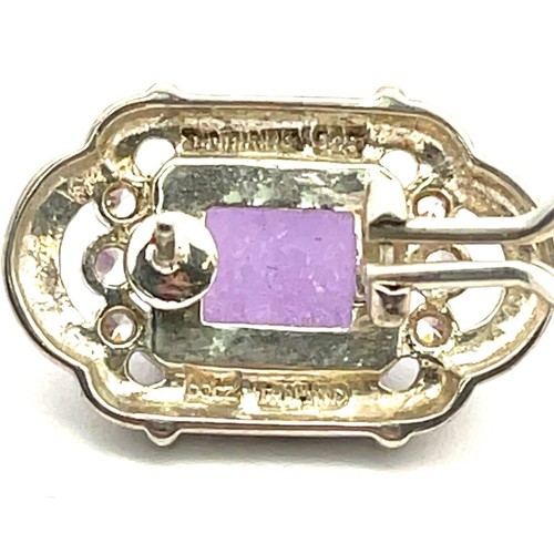Judith Ripka Sterling Silver, Lavender Jade and CZ Omega Back Earrings - Picture 4 of 8